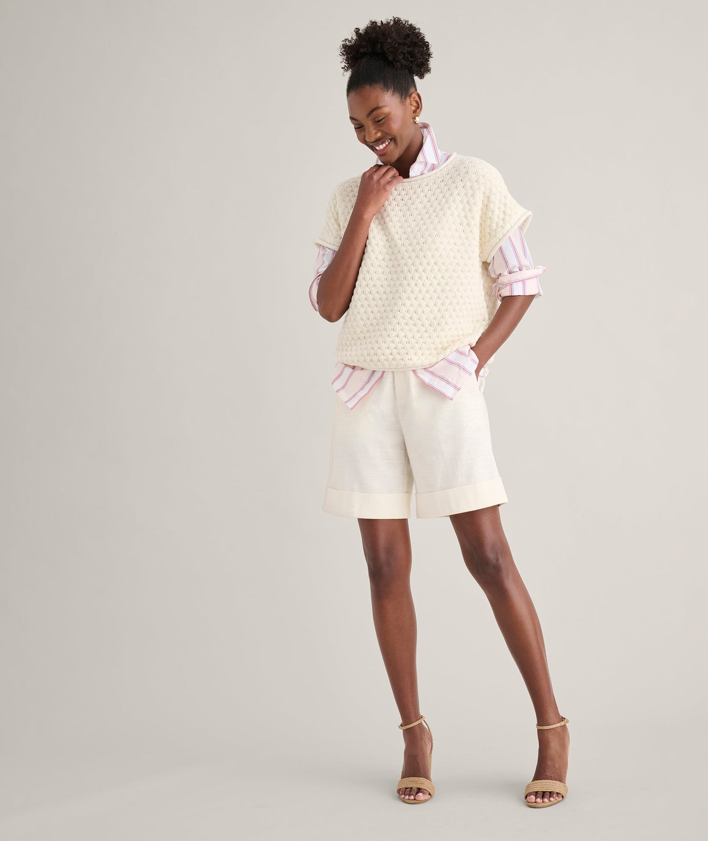 UNTUCKit Cotton Cap Sleeve Emily Sweater Cream Sweater