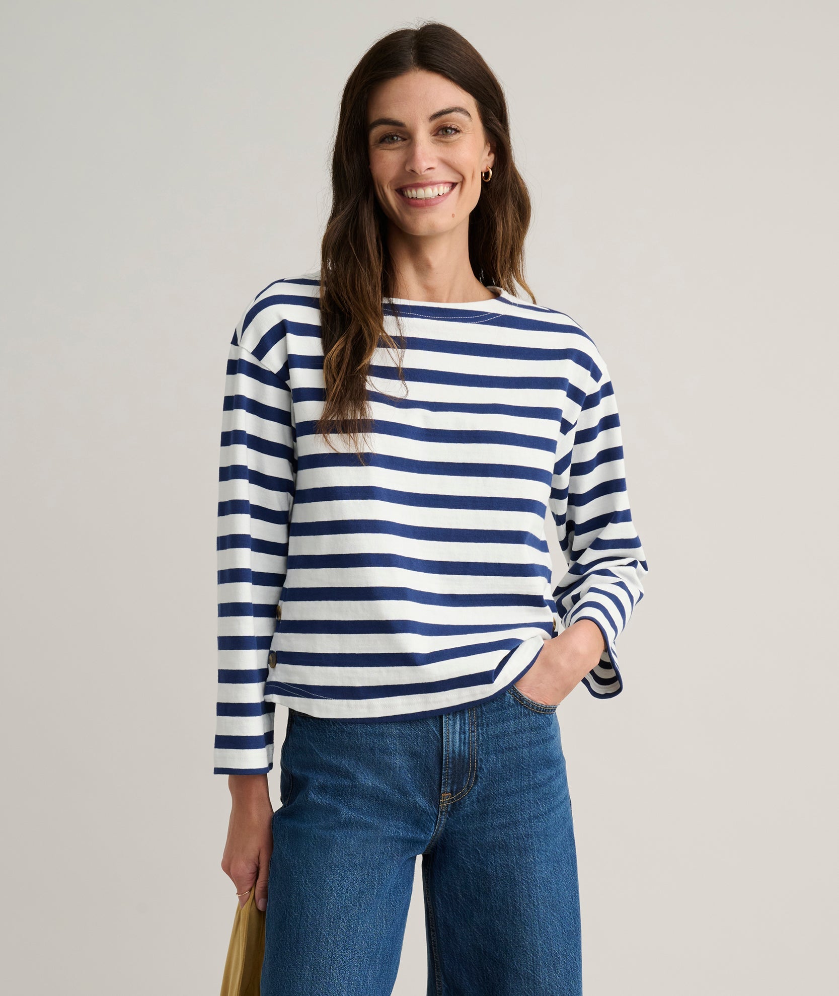 UNTUCKit Cotton Jersey Mille Stripe Tee Navy & White