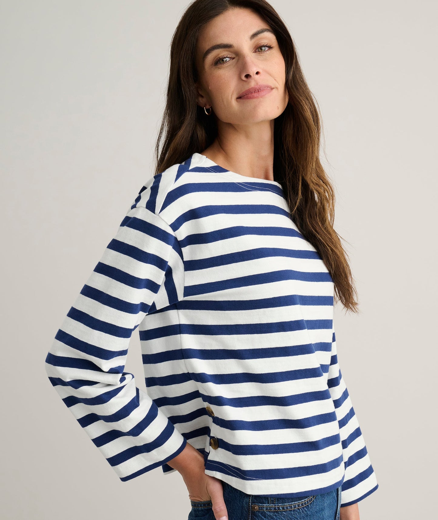UNTUCKit Cotton Jersey Mille Stripe Tee Navy & White