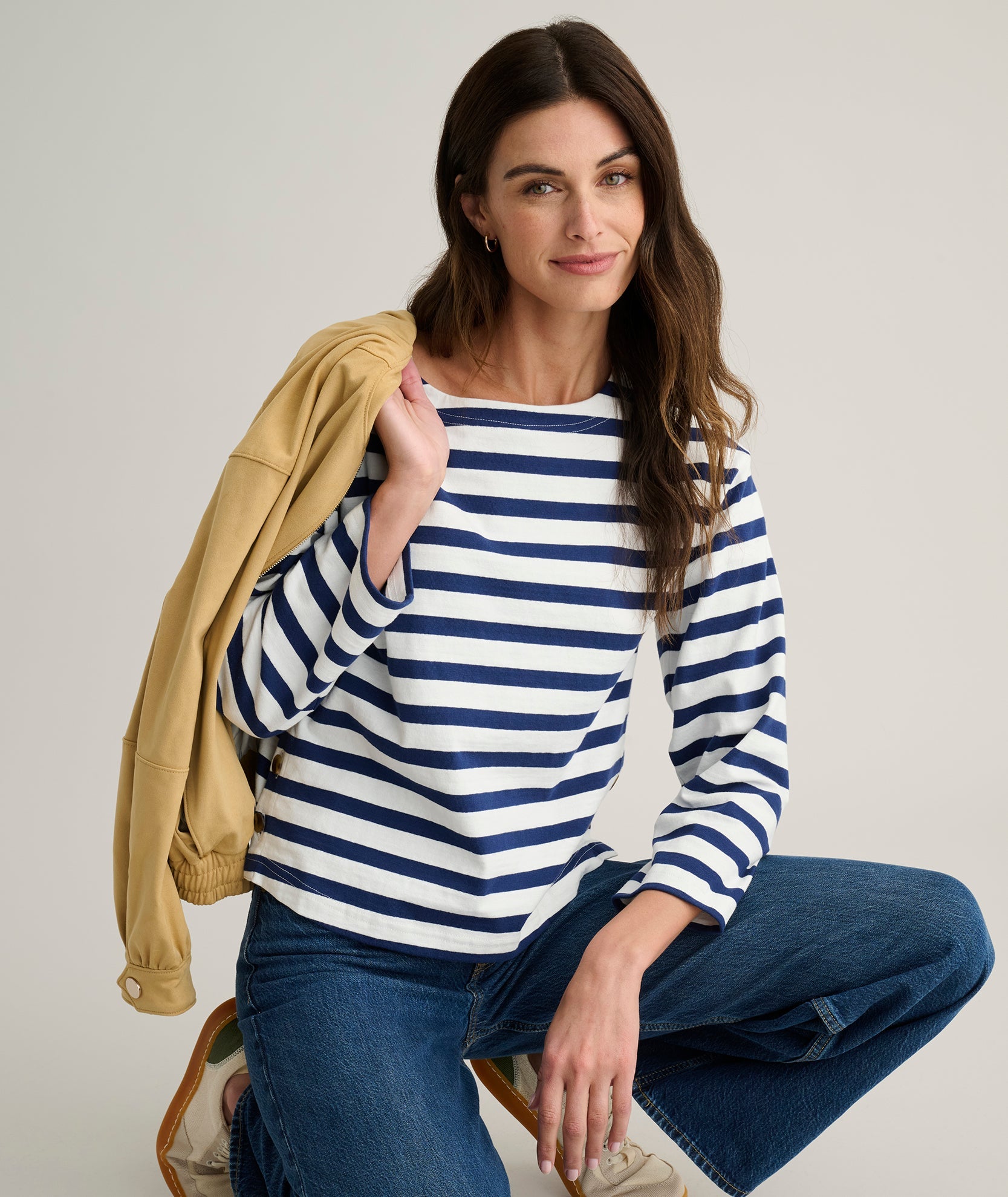 UNTUCKit Cotton Jersey Mille Stripe Tee Navy & White