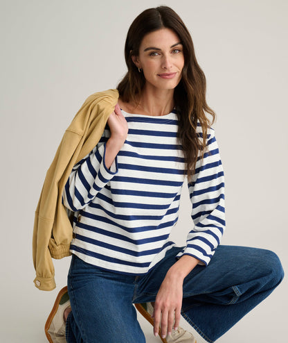 UNTUCKit Cotton Jersey Mille Stripe Tee Navy & White