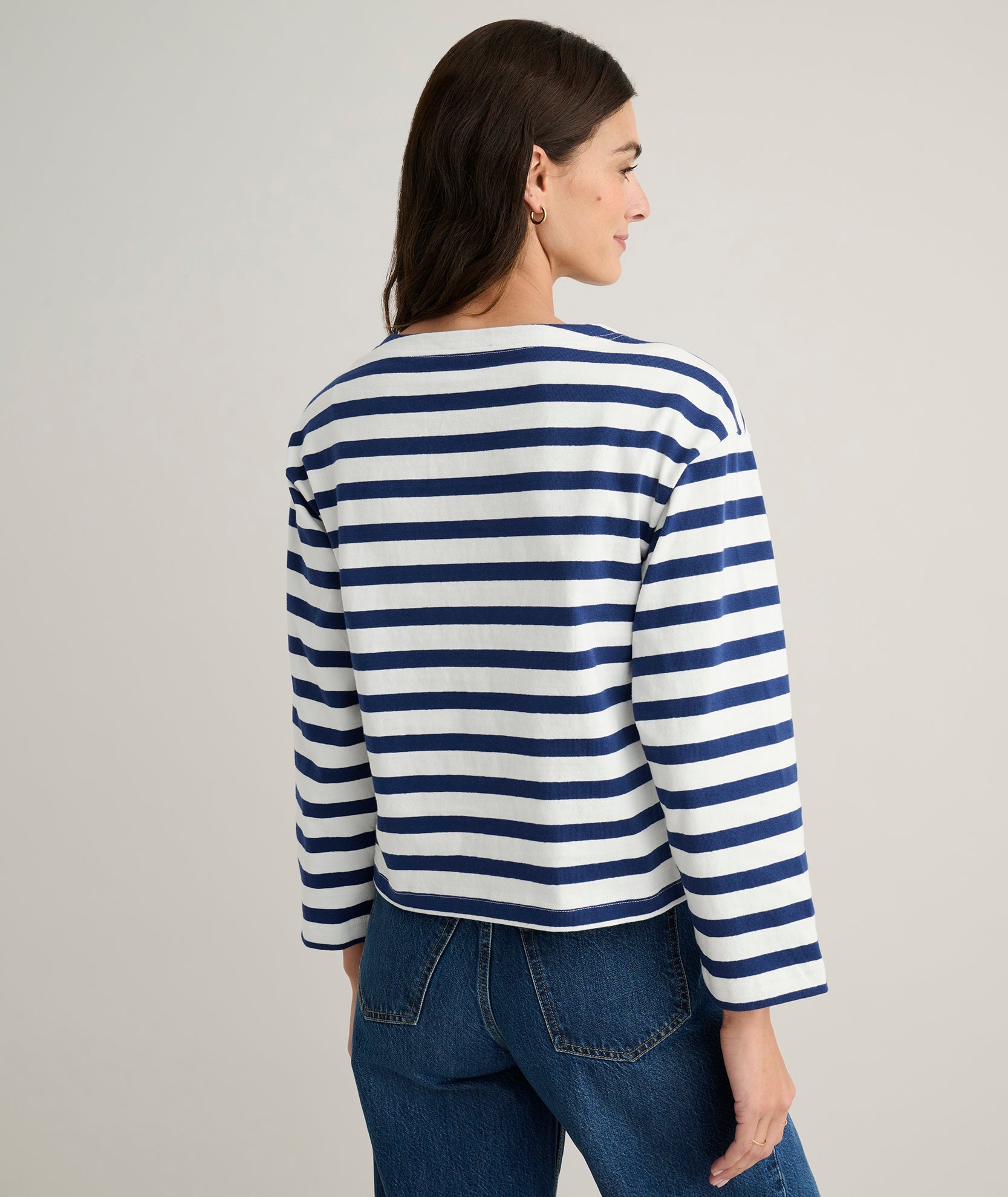 UNTUCKit Cotton Jersey Mille Stripe Tee Navy & White