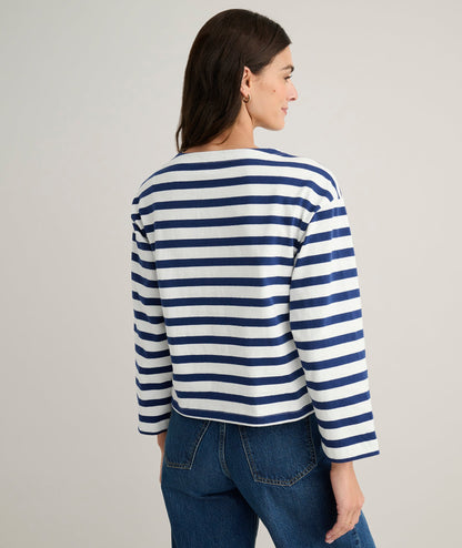 UNTUCKit Cotton Jersey Mille Stripe Tee Navy & White