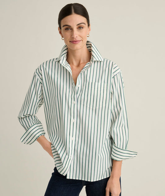 UNTUCKit Wrinkle-Free Relaxed Fit Melanie Shirt White & Green Multi Stripe