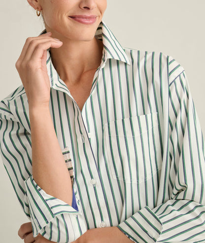 UNTUCKit Wrinkle-Free Relaxed Fit Melanie Shirt White & Green Multi Stripe