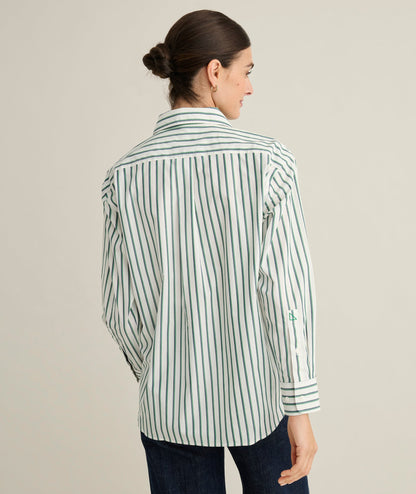 UNTUCKit Wrinkle-Free Relaxed Fit Melanie Shirt White & Green Multi Stripe