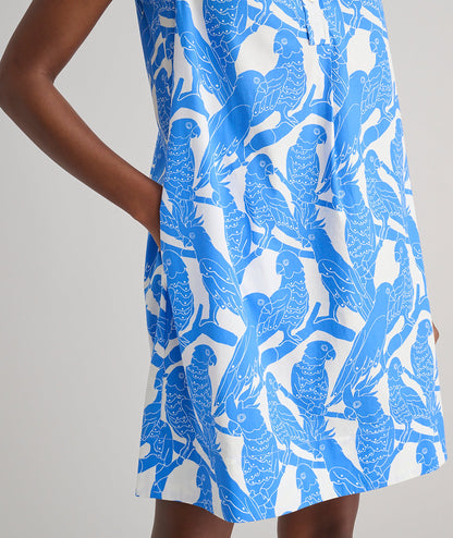 UNTUCKit Stretch Cotton Printed Jordan Dress Blue Parrot Print