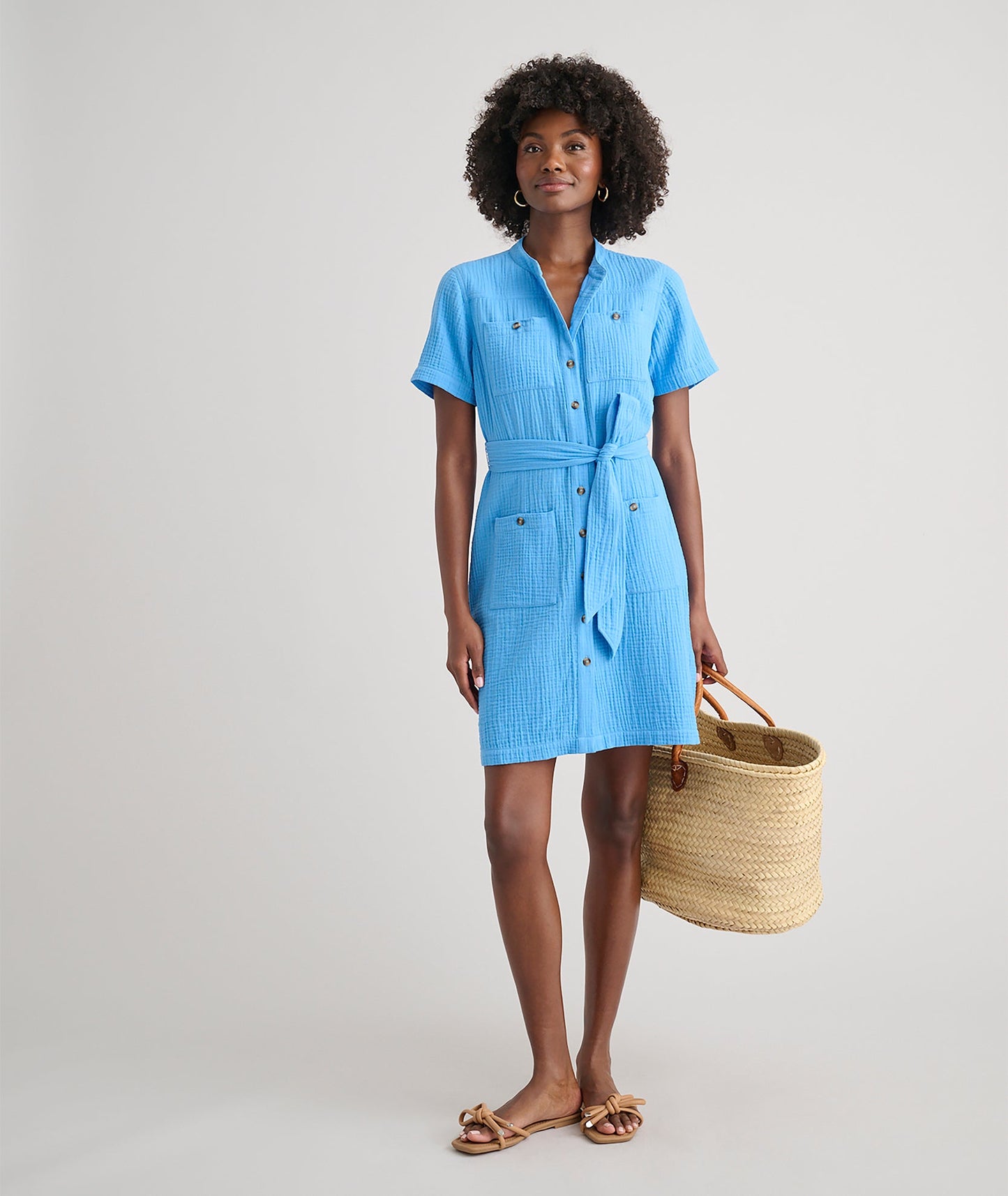 UNTUCKit Cotton Gauze Short-Sleeve Avery Dress Blue