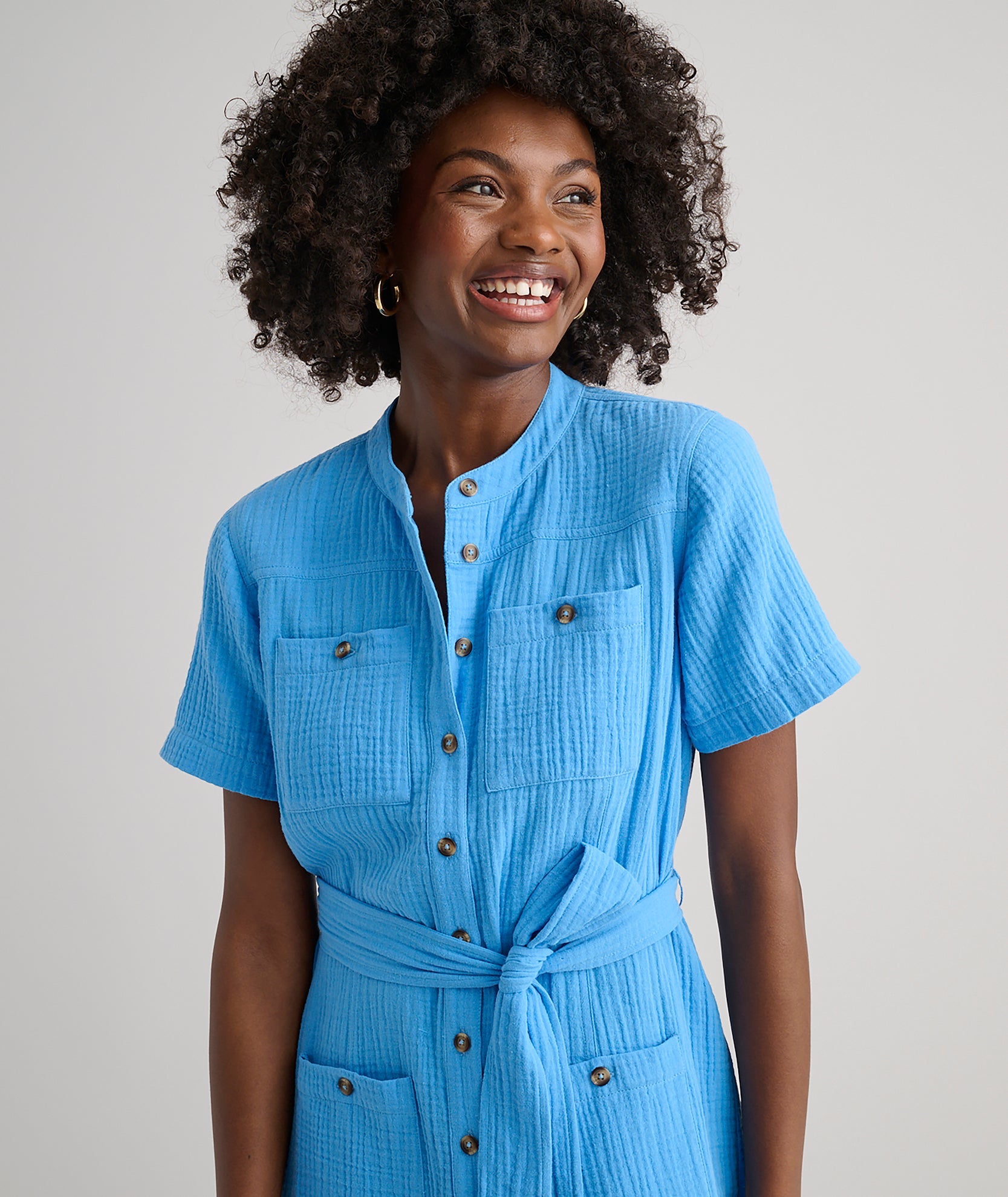UNTUCKit Cotton Gauze Short-Sleeve Avery Dress Blue