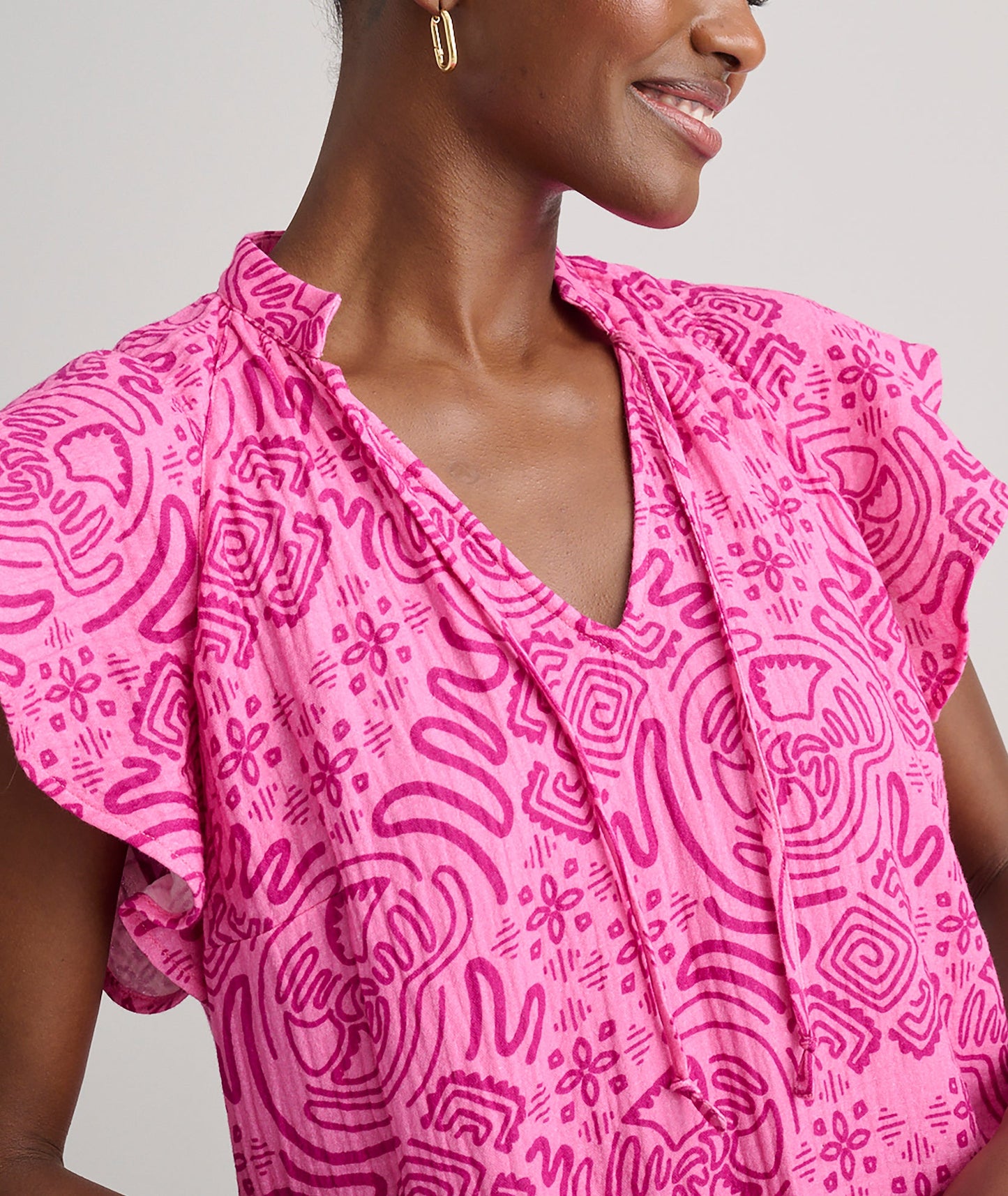 UNTUCKit Cotton Gauze Flutter Sleeve Arya Dress Pink Scroll Print