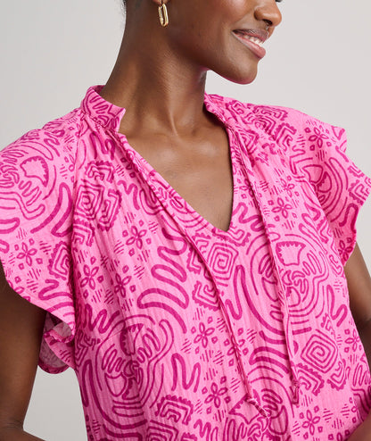 UNTUCKit Cotton Gauze Flutter Sleeve Arya Dress Pink Scroll Print