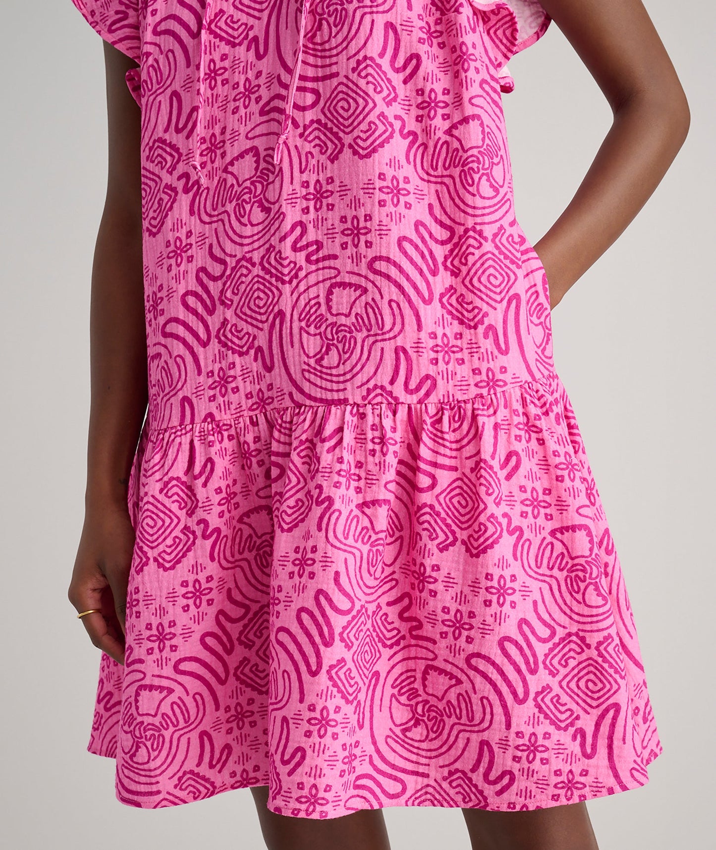 UNTUCKit Cotton Gauze Flutter Sleeve Arya Dress Pink Scroll Print