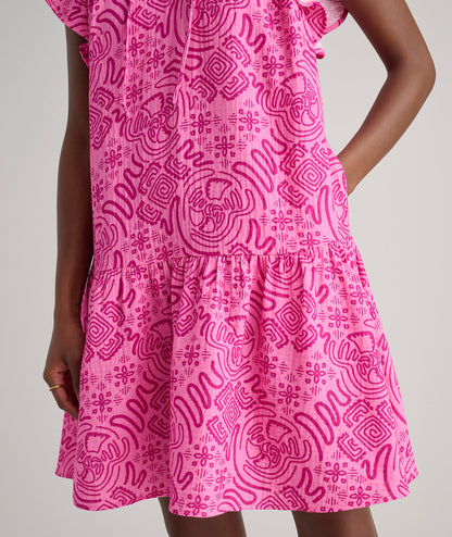 UNTUCKit Cotton Gauze Flutter Sleeve Arya Dress Pink Scroll Print