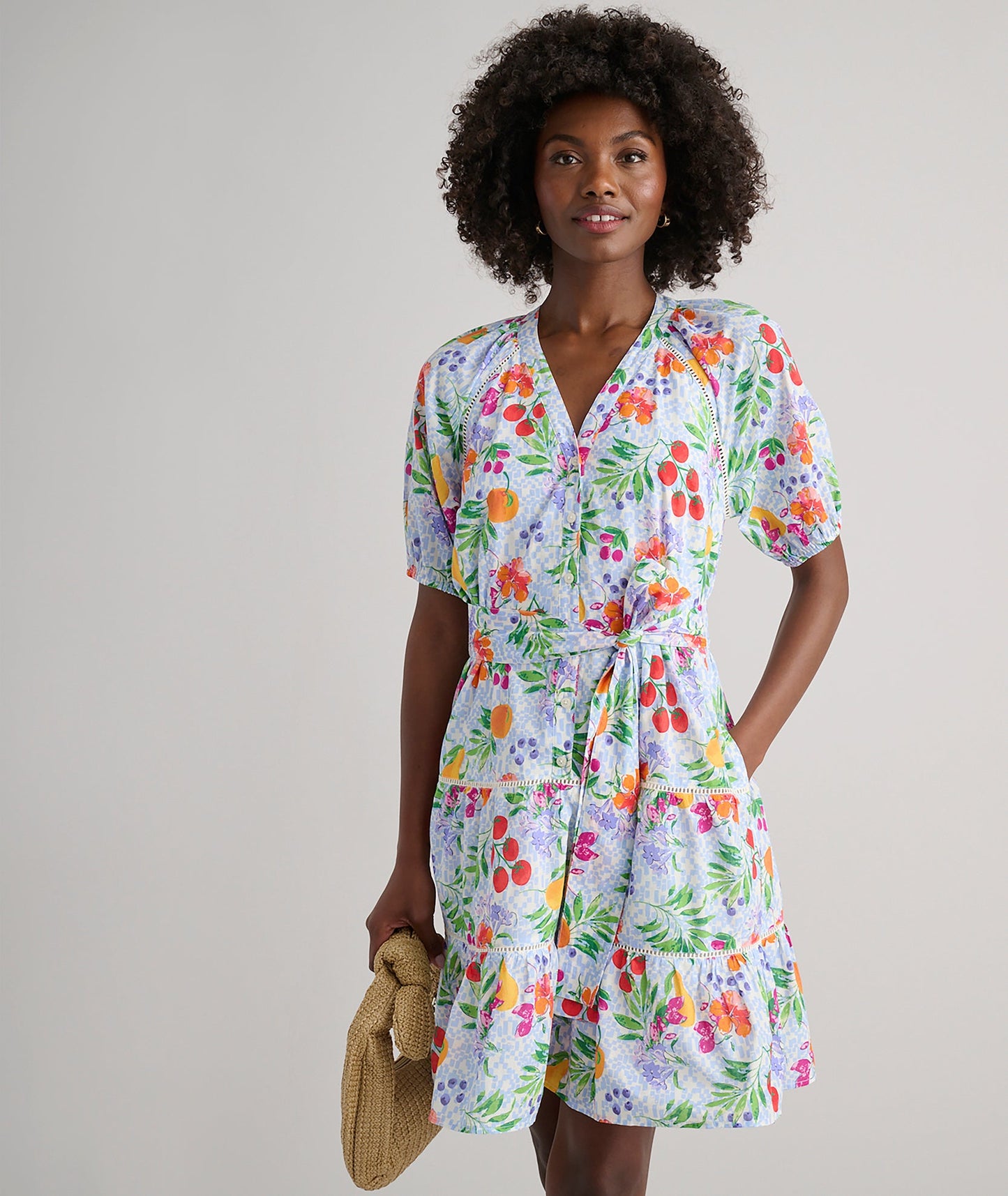 UNTUCKit Cotton Short-Sleeve Sierra Dress Multicolor Garden Print