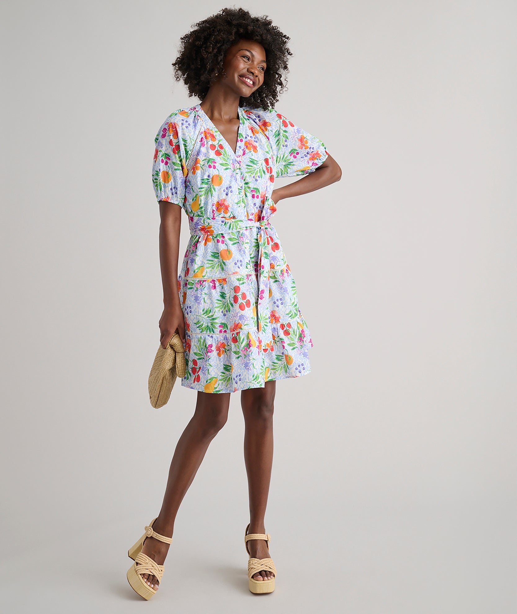 UNTUCKit Cotton Short-Sleeve Sierra Dress Multicolor Garden Print