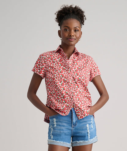 UNTUCKit Stretch Cotton Short-Sleeve Jaime Shirt Strawberry Print