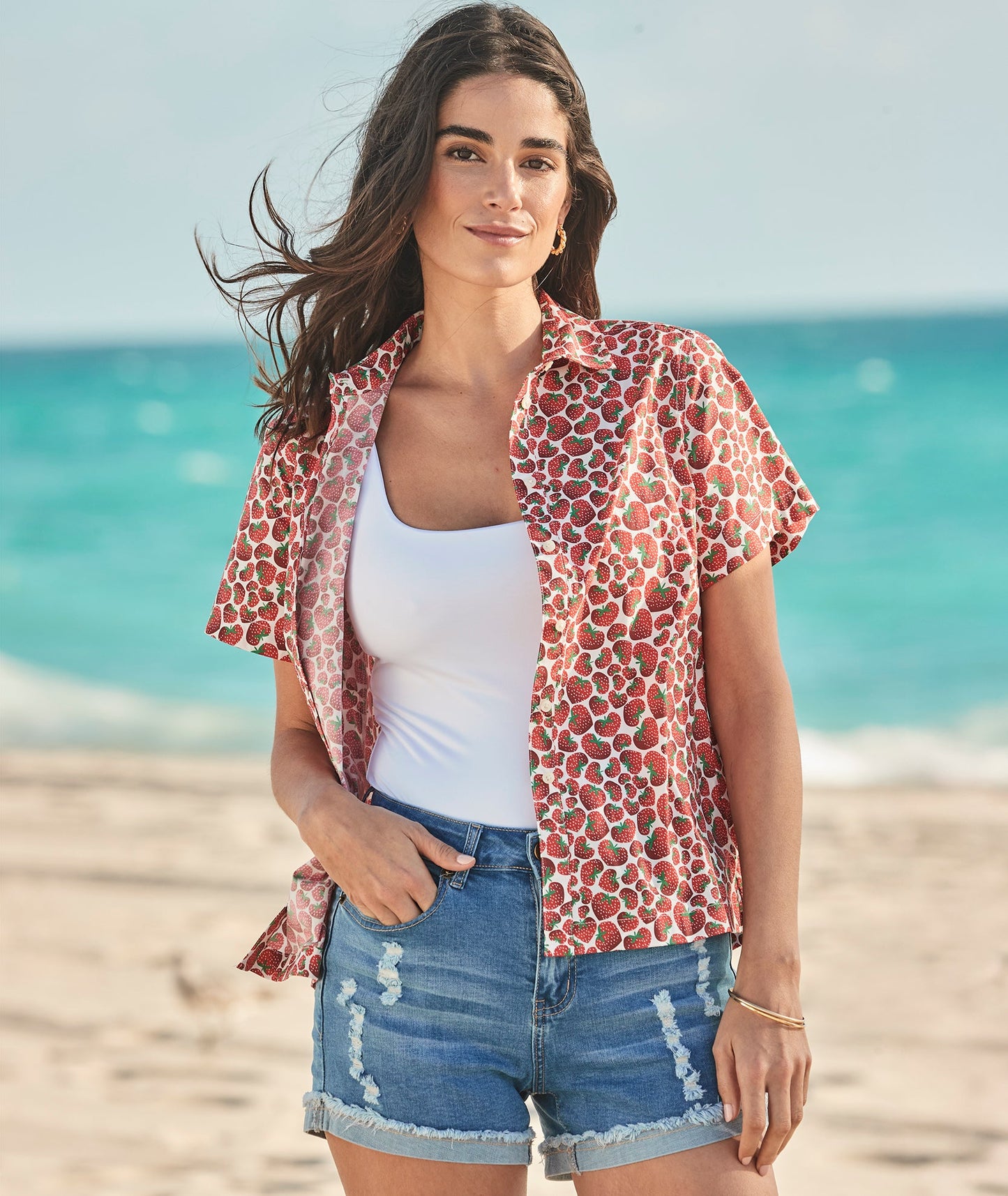UNTUCKit Stretch Cotton Short-Sleeve Jaime Shirt Strawberry Print