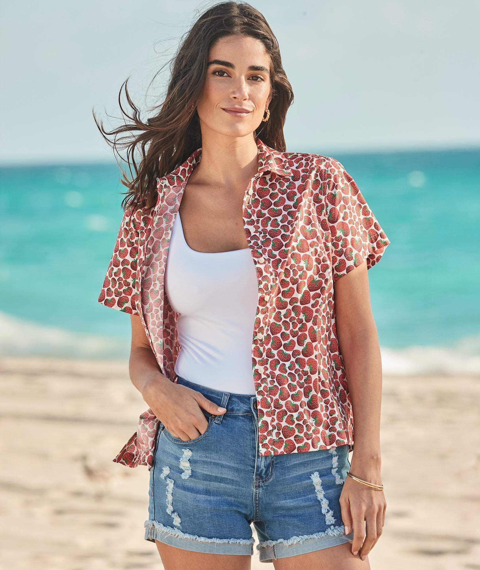 UNTUCKit Stretch Cotton Short-Sleeve Jaime Shirt Strawberry Print