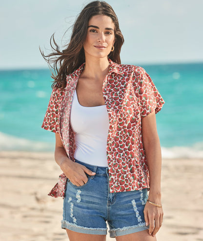 UNTUCKit Stretch Cotton Short-Sleeve Jaime Shirt Strawberry Print