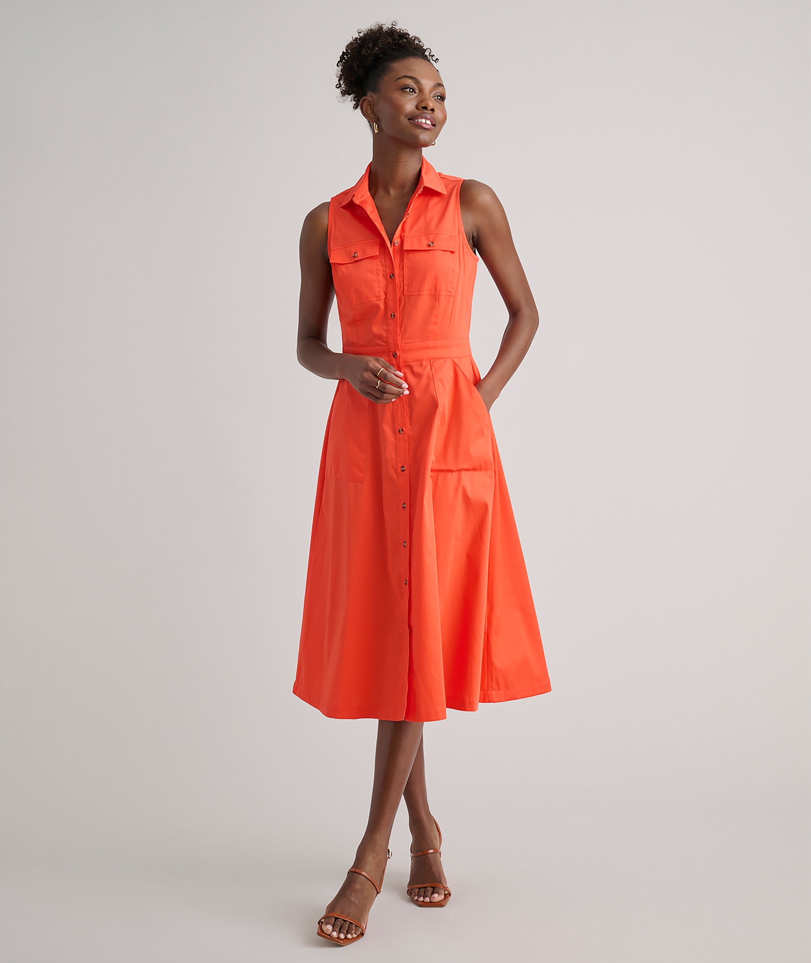 UNTUCKit Stretch Cotton Sleeveless Cordelia Shirt Dress Bright Orange
