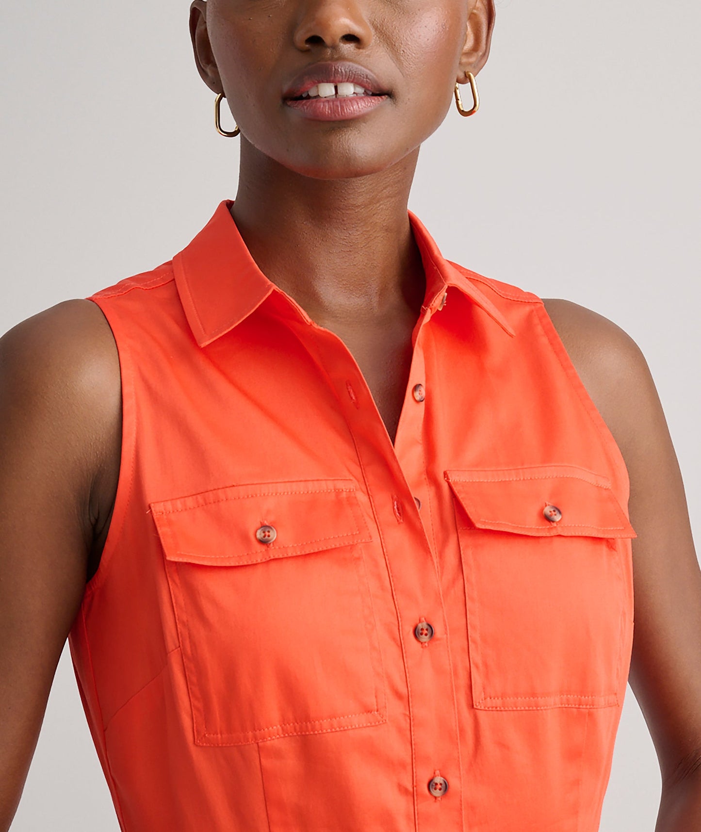 UNTUCKit Stretch Cotton Sleeveless Cordelia Shirt Dress Bright Orange