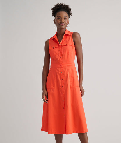 UNTUCKit Stretch Cotton Sleeveless Cordelia Shirt Dress Bright Orange