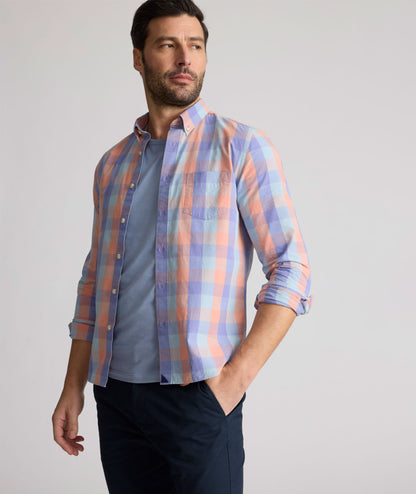 UNTUCKit Vintage Wash Stratford Shirt Blue & Orange Buffalo Check