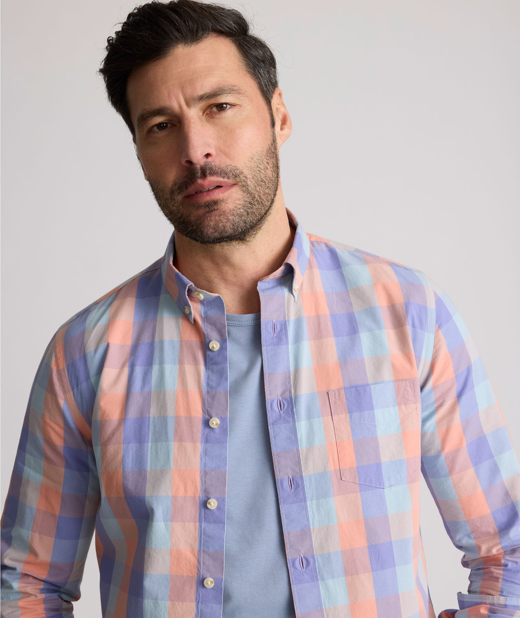 UNTUCKit Vintage Wash Stratford Shirt Blue & Orange Buffalo Check