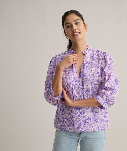 UNTUCKit Cotton V-Neck Charlie Shirt Light Pink Floral Print