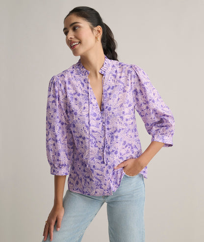 UNTUCKit Cotton V-Neck Charlie Shirt Light Pink Floral Print