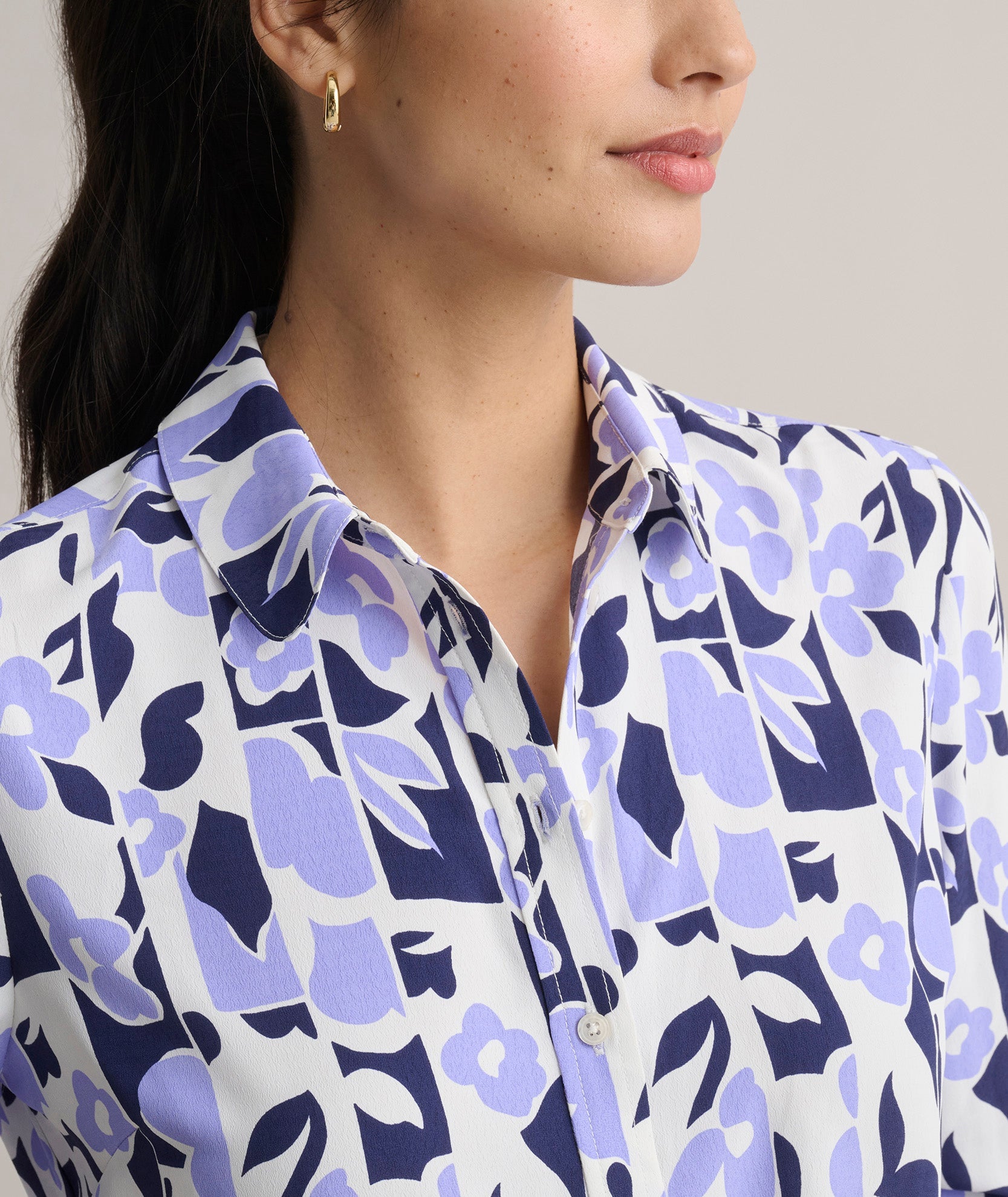 UNTUCKit Floral Print Odette Shirt Periwinkle & White Print