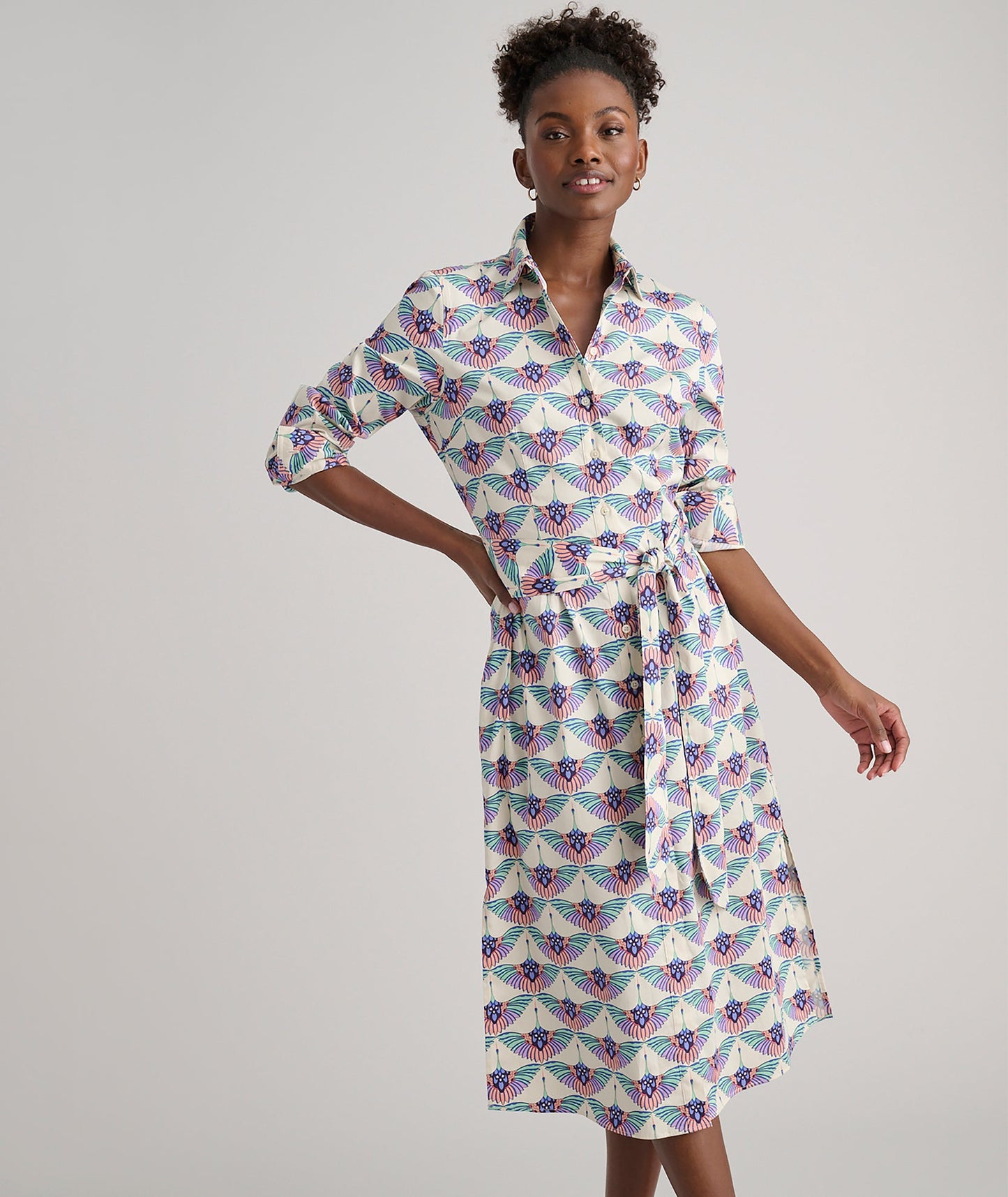 UNTUCKit Stretch Cotton Midi Peyton Shirtdress Swan Print
