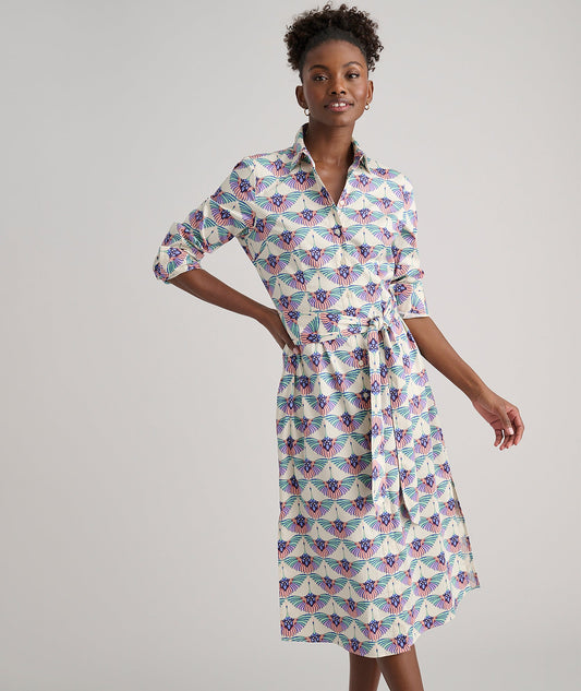 UNTUCKit Stretch Cotton Midi Peyton Shirtdress Swan Print