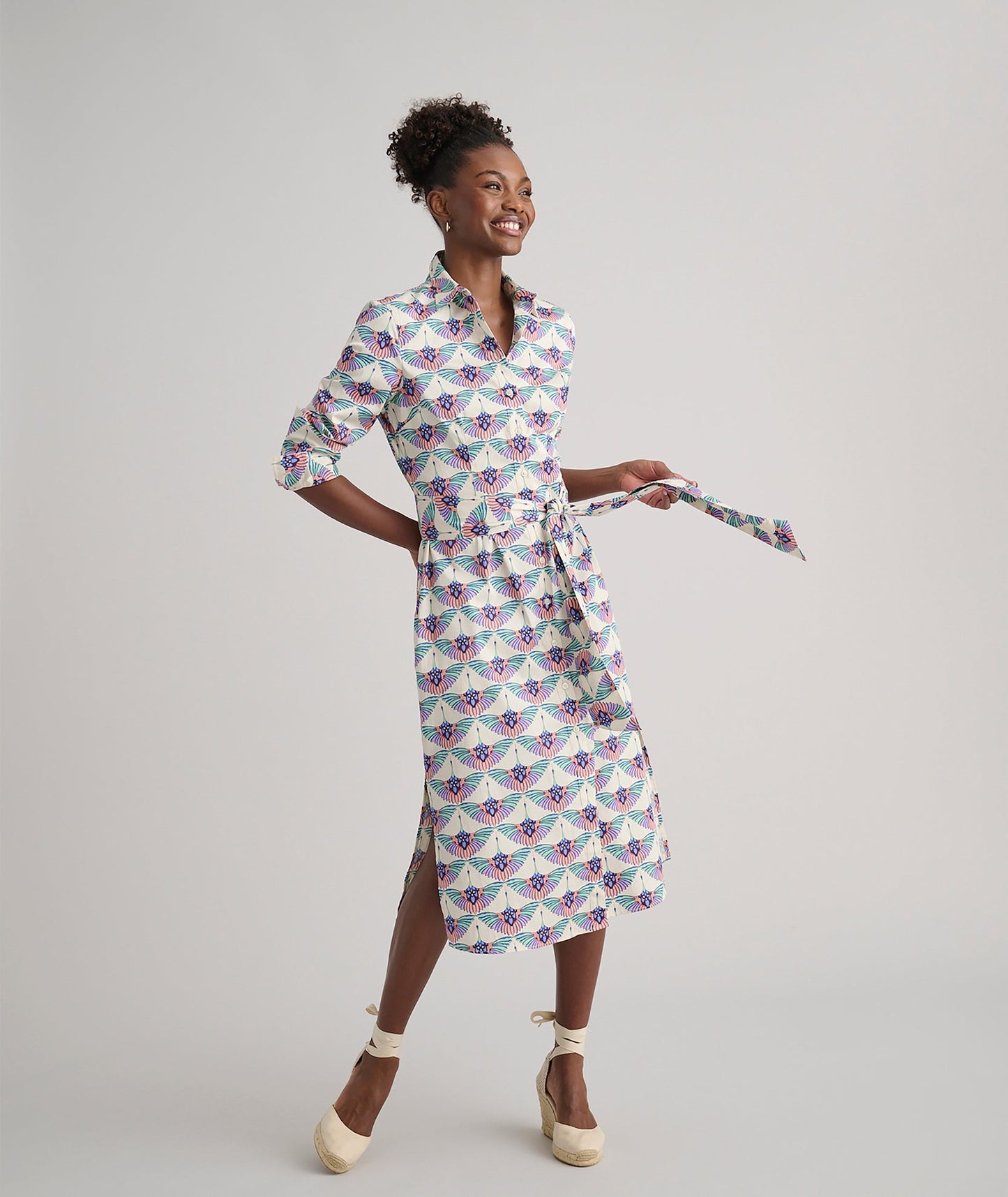 UNTUCKit Stretch Cotton Midi Peyton Shirtdress Swan Print