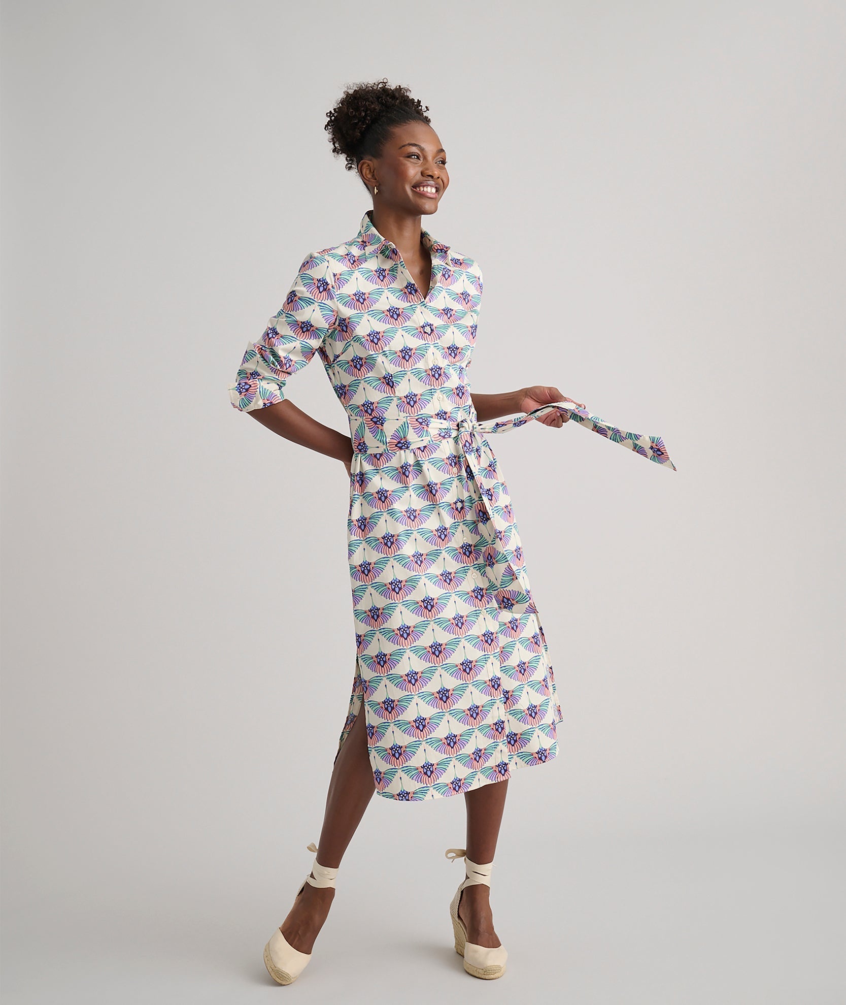 UNTUCKit Stretch Cotton Midi Peyton Shirtdress Swan Print