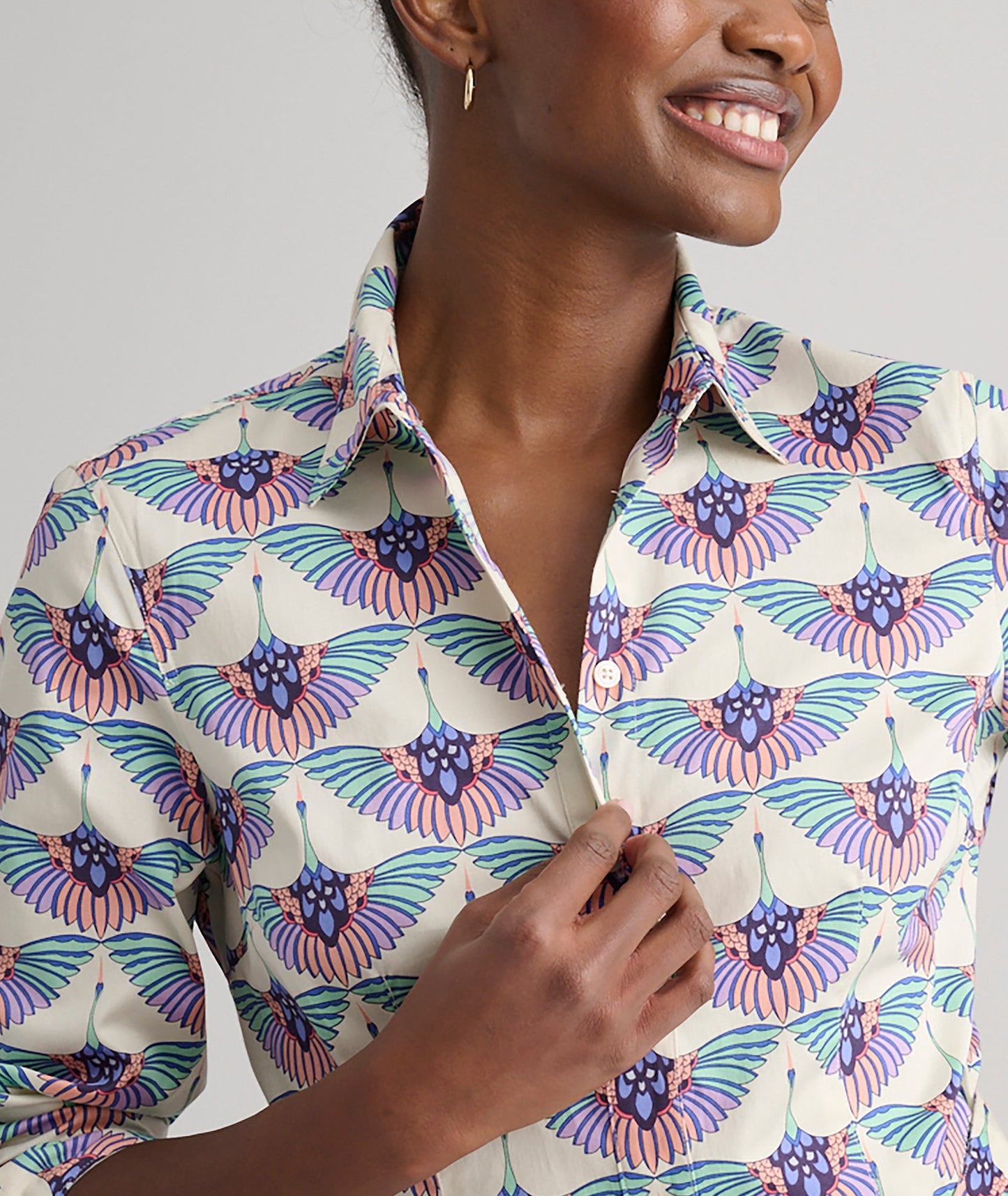 UNTUCKit Stretch Cotton Midi Peyton Shirtdress Swan Print