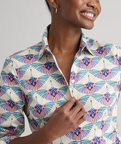 UNTUCKit Stretch Cotton Midi Peyton Shirtdress Swan Print