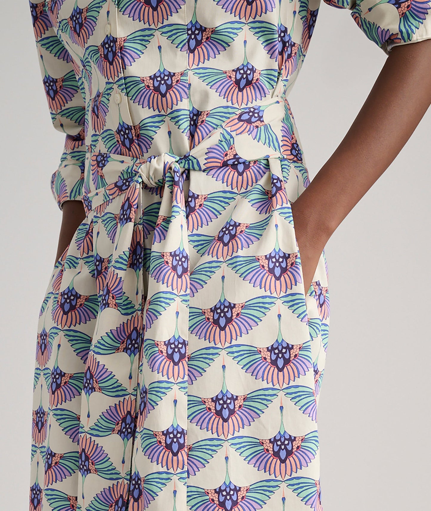 UNTUCKit Stretch Cotton Midi Peyton Shirtdress Swan Print