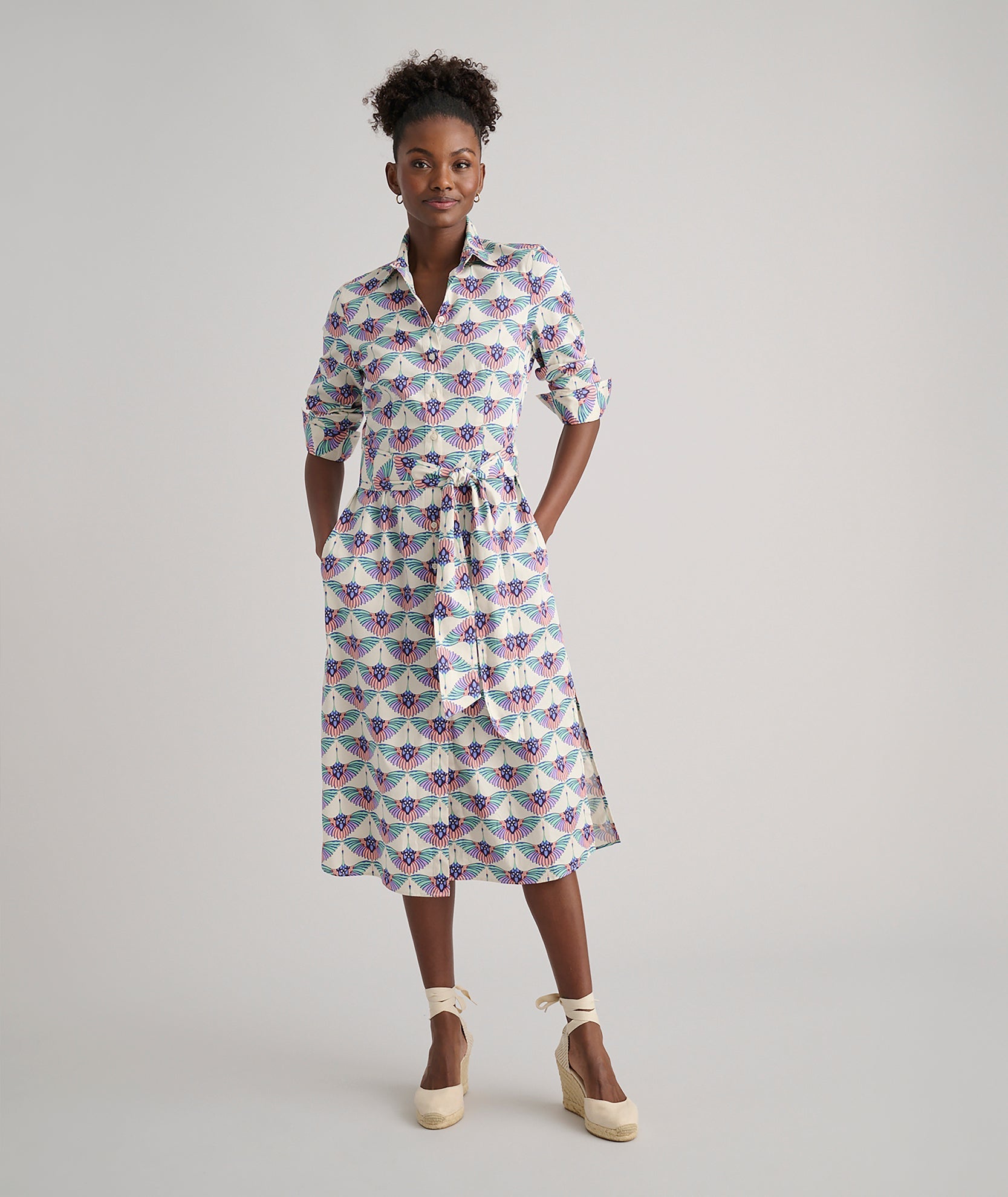 UNTUCKit Stretch Cotton Midi Peyton Shirtdress Swan Print