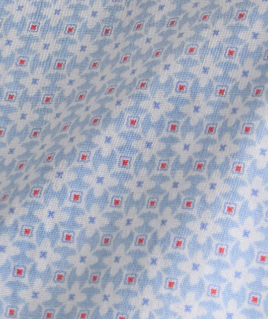 UNTUCKit Stretch Cotton Short-Sleeve Dunbar Shirt Blue & White Diamond Print | Fair Trade Certified