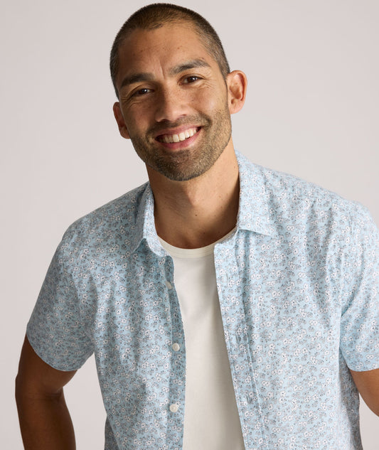 UNTUCKit Stretch Cotton Short-Sleeve Ashford Shirt Blue Floral Print | Fair Trade Certified