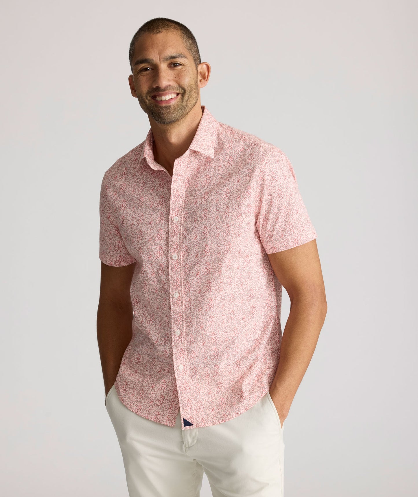 UNTUCKit Stretch Cotton Short-Sleeve Coldwell Shirt Orange Paisley Print | Fair Trade Certified