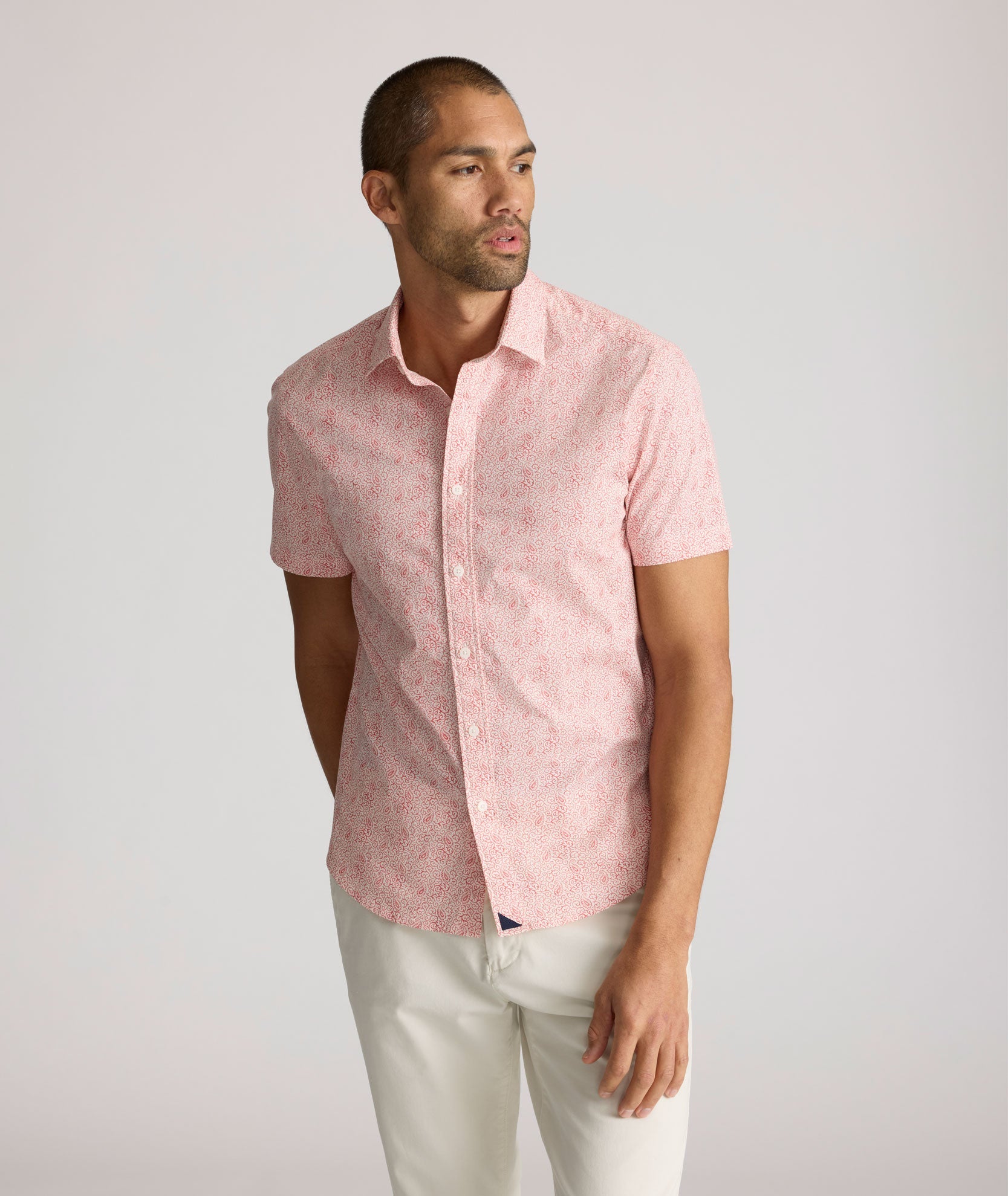 UNTUCKit Stretch Cotton Short-Sleeve Coldwell Shirt Orange Paisley Print | Fair Trade Certified