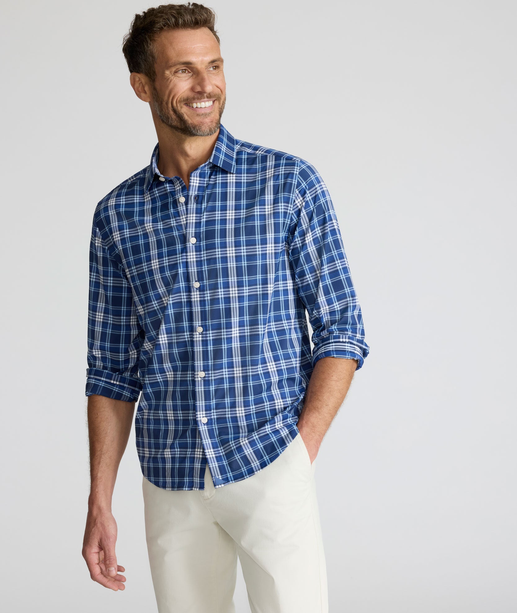 UNTUCKit Performance Mabry Shirt Blue & White Check