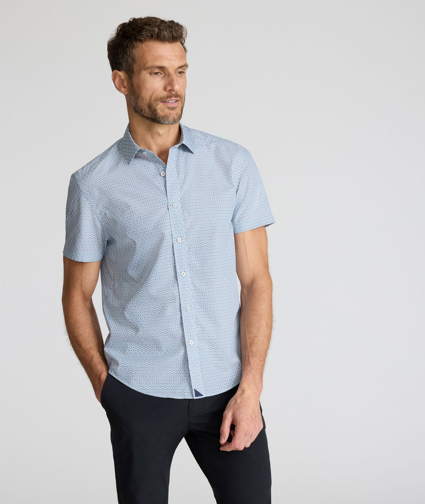 UNTUCKit Wrinkle-Free Short-Sleeve Strauss Shirt Gray Diamond Print