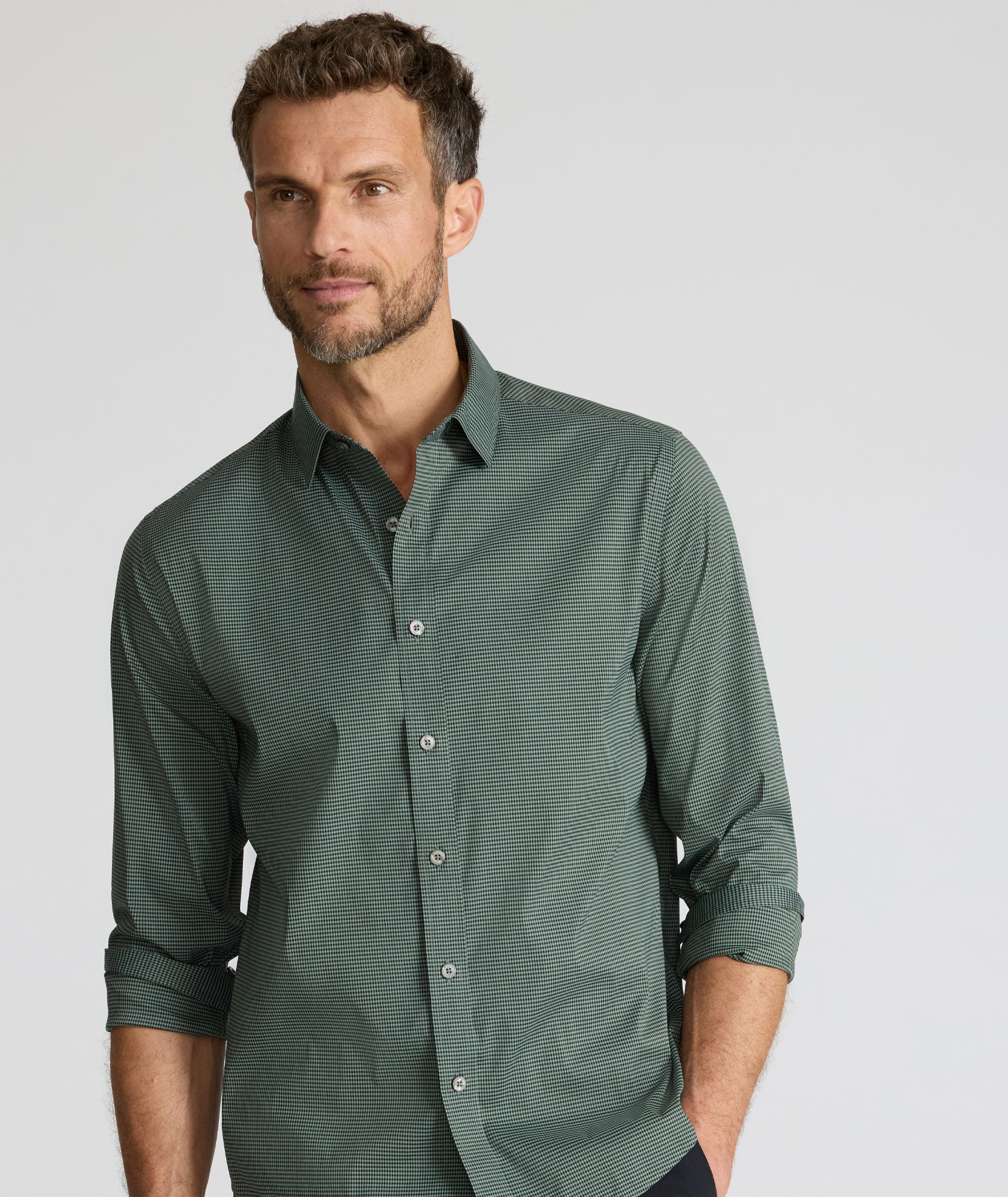UNTUCKit CottonTek™ Brachetto Shirt Green & Black Plaid