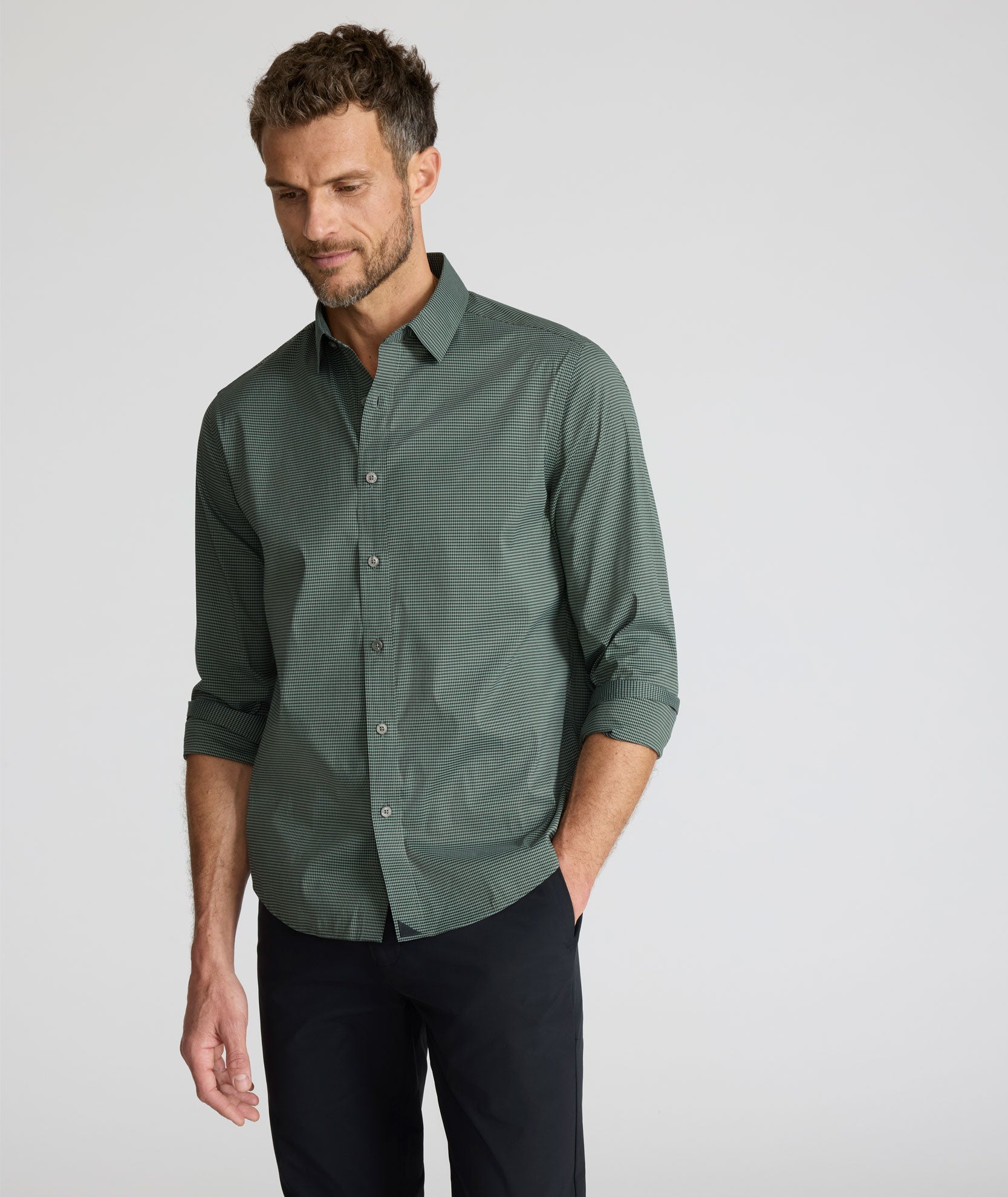 UNTUCKit CottonTek™ Brachetto Shirt Green & Black Plaid