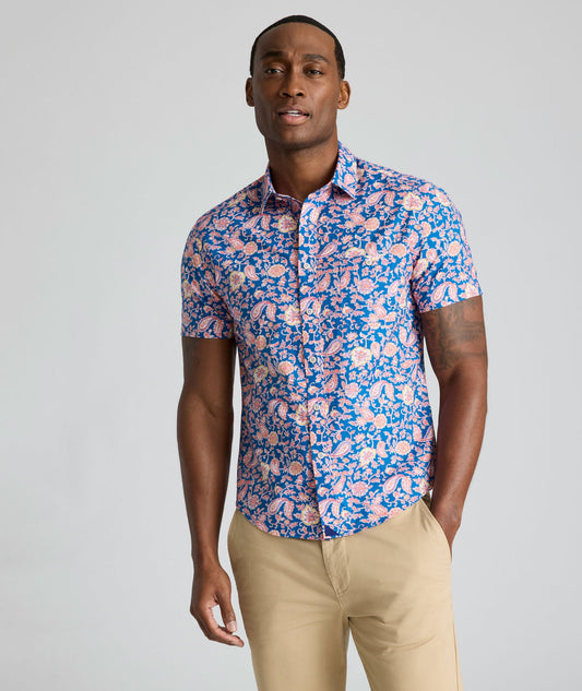 UNTUCKit Summerweight Short-Sleeve Quarry Shirt Navy & Pink Floral