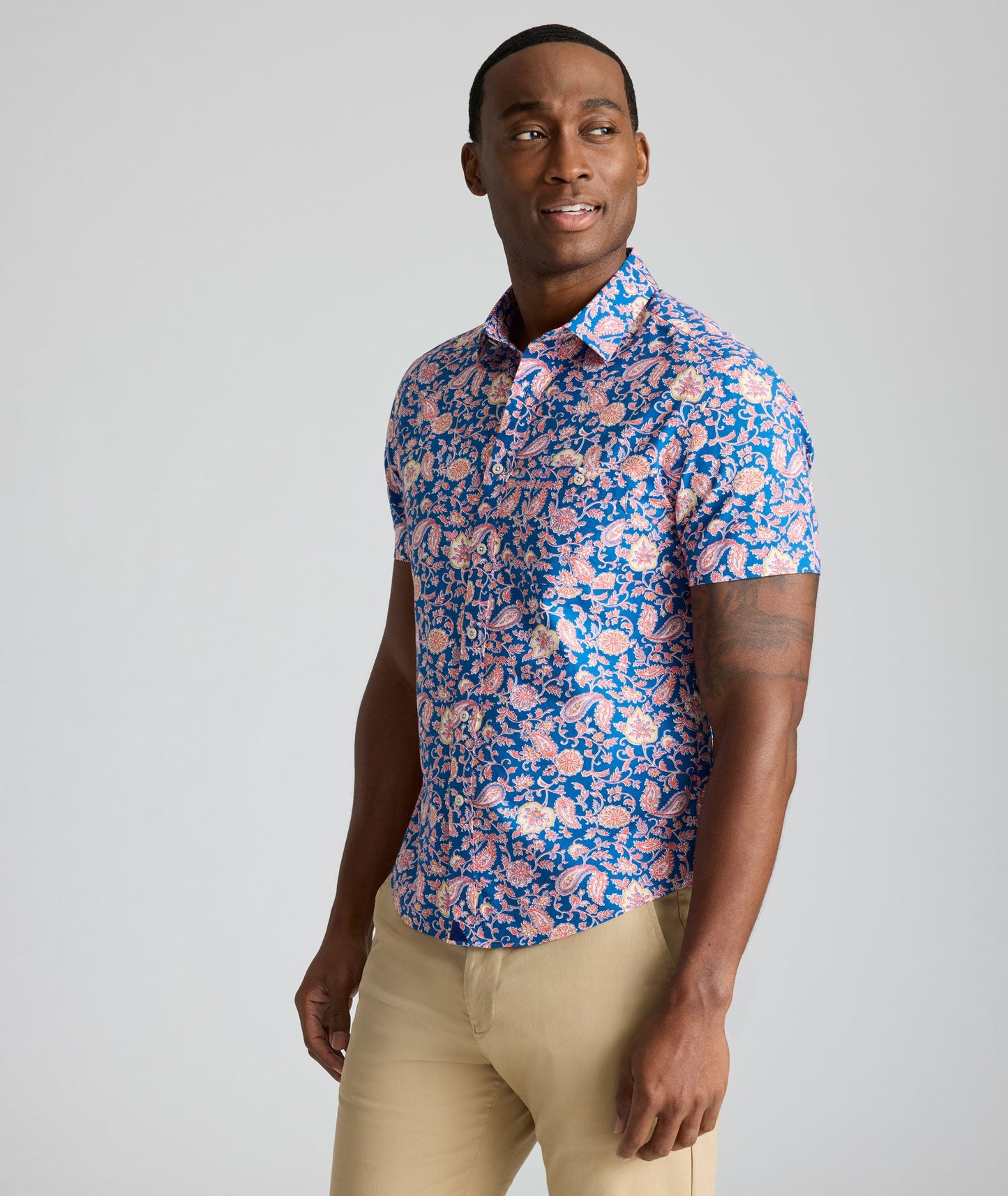 UNTUCKit Summerweight Short-Sleeve Quarry Shirt Navy & Pink Floral