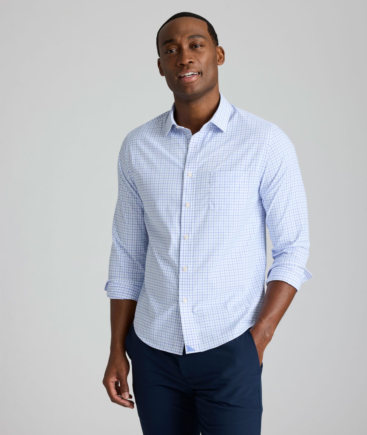 UNTUCKit Performance Northcliffe Shirt Light Blue & Purple Check | Northcliffe